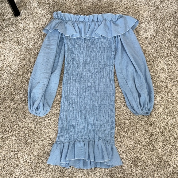 Light Blue Ruched Ruffle Dress - Picture 10 of 10